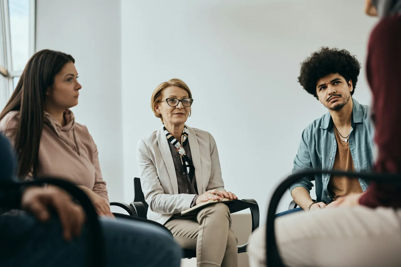 People taking part in a group conversation